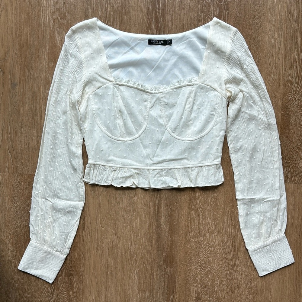 Nasty Gal White Long Sleeve Cropped Blouse